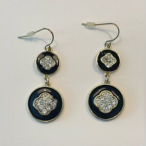 Marlyn Schiff | Rhinestone & Black Enamel Earrings | Stamped Texture Backs